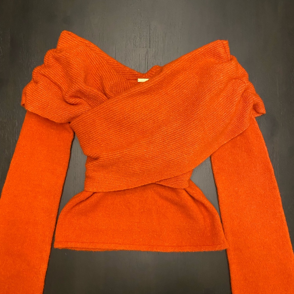 Off-Shoulder Orange Sweater